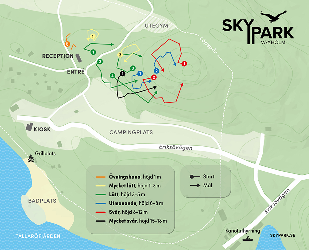Map of the adventure park Skypark Vaxholm
